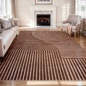 6'x9' Area Rugs for Living Room Jacquard Textured Modern Rugs Soft Geometric Rug for Bedroom Mid Century Washable Rug Non-Slip Bohemian Carpet Perfect for Dining Room Office Brown
