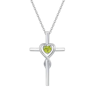 Sterling Silver Birthstone Peridot Infinity Heart Cross Crucifix Pendant Necklace for Women Sterling Silver Birthstone Peridot Infinity Heart Cross Crucifix Pendant Necklace for Women
