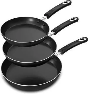 Utopia Kitchen Nonstick Cookware 3 Piece Omelette Pan Skillet Set, Nonstick Frying Pans with Induction Bottom, 8, 9.5 & 11 Inches Frying Pans with Bakelite Handles, PFOA Free, Grey