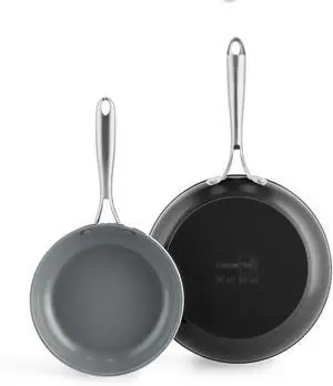 GreenPan Swift Healthy Ceramic Nonstick, 8" and 10" Frying Pan Skillet Set, Stainless Steel Handles, PFAS-Free, Dishwasher Safe, Oven Safe, Black