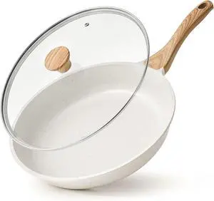 SENSARTE Nonstick Ceramic Frying Pan Skillet with Lid, 9.5 Inch Omelet Pan, Healthy Non Toxic Chefs Pan, Induction Compatible Egg Pan with Heat Resistant Handle, Free of Intentionally Added PFAS/PTFE