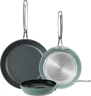 Nuwave 3-Piece Fry Pan Set, 8, 10, 12 Forged Lightweight, G10 Healthy Duralon Blue Ceramic Ultra Non-Stick, Induction-Ready & Works on All Cooktops, Ergonomic Stay-Cool Handles