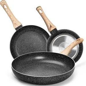 MICHELANGELO Non Stick Frying Pans - 8"+9.5"+11" Nonstick Frying Pan Set with Non-Toxic Stone Coating, Frying Pans Nonstick with Anti-Scald Handle, Induction Compatible
