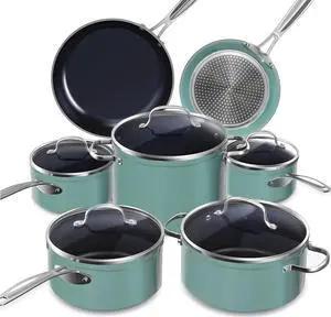 Nuwave Healthy Duralon Blue Ceramic Nonstick Cookware Set, Diamond Infused Scratch-Resistant, PFAS Free, Dishwasher & Oven Safe, Induction Ready & Evenly Heats, Tempered Glass Lids & Stay-Cool Handles