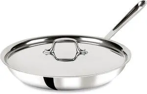 All-Clad D3 12" Stainless Steel Frying pan W/Lid, 3-Ply Stainless Steel Pan, Induction, Oven Broiler Safe 600F Skillet, Professional Cookware, Silver