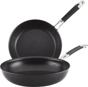 Anolon Smart Stack Hard Anodized Nonstick Frying Pan Set/ Skillet Set - 10 Inch and 12 Inch, Black