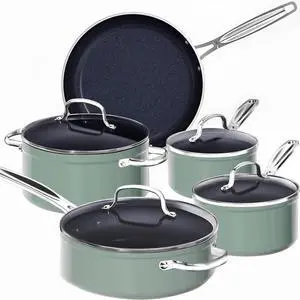 Nuwave 9pc Cookware Set Healthy Duralon Blue Ceramic Nonstick Coated, Diamond Infused Scratch-Resistant, PFAS Free, Oven Safe, Induction Ready & Evenly Heats, Tempered Glass Lids & Stay-Cool Handle