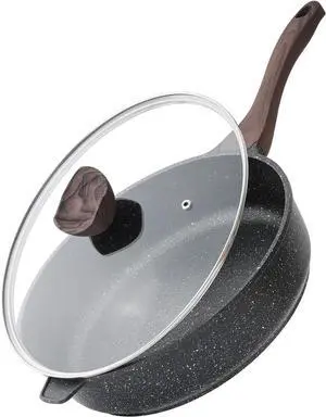 Nonstick Deep Frying Pan with Lid, 11 Inch Non Stick Skillet, Saute Pan for Cooking, Healthy Induction Cookware, PFOA Free