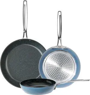 Nuwave 3-Piece 8, 10, 12 Forged Lightweight Frying Pan Set, G10 Healthy Duralon Blue Ceramic Ultra Non-Stick, Ergonomic Stay-Cool Handles, Induction-Ready & Works on All Cooktops