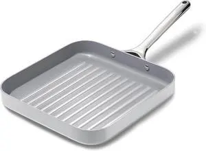 Caraway Square Grill Pan - 11 Grill Pan - Non-Stick Ceramic Coated - Non Toxic, PTFE & PFOA Free - Oven Safe & Compatible with All Stovetops - Gray