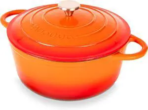 Nuovva Enamelled Cast Iron Dutch Oven Pot with Lid  6.4 Quart Non Stick Casserole Pot  Heavy Duty & Oven Safe up to 500° F for Bread Baking, Braising, Stews, Roasting  28cm Orange