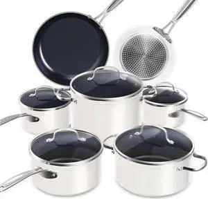 Nuwave Healthy Duralon Blue Ceramic Nonstick Cookware Set, Diamond Infused Scratch-Resistant, PFAS Free, Dishwasher & Oven Safe, Induction Ready & Evenly Heats, Tempered Glass Lids & Stay-Cool Handles