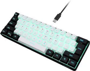 Snpurdiri 60% Wired Gaming Keyboard, 61 Keys RGB Backlit Ultra-Compact Small Gaming Keyboard, for PC/Mac Gamer, Typist, Travel, Easy to Carry on Business Trip(Black-White)