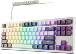 TECWARE Phantom+ Elite 87 Key RGB Mechanical Gaming Keyboard, LED Backlit, Universal Hot-Swap, Wired and Wireless, 3 Mode Connectivity, Thocky Sounding, White Elite Wraith Orange