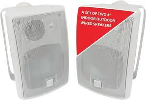 Dual Electronics LU43PW 4" 3-Way High Performance Outdoor Indoor Wired Speakers | Effortless Set Up | Home, Pool, Patio, Garage Use | Weather Resistant | Expansive Stereo Sound Coverage | White