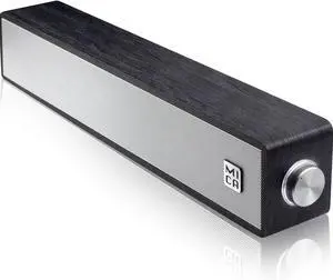 MICA Computer Speakers, Wired Computer Sound Bar, Wooden Mini Soundbar, USB Powered PC Speakers 3.5mm AUX & PC Input (Black)