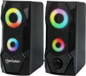Manhattan USB Powered RBG Gaming Speakers - with Stereo Sound, Long 6ft Cord, Colorful Lights, Volume Control & 3.5 mm Audio Plug  for Computer, Monitor, Laptop, PC, Desktop -3 Yr Mfg Warranty168359