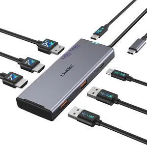 USB-C Laptop Docking Station for Triple Monitor | 7-in-1 Dock with DP 4K@160Hz/8K@30Hz + Dual HDMI 4K@60Hz, 10Gbps USB A/C, 100W PD | Laptop Dock for Windows/Mac