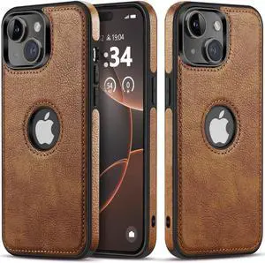 Classy Design Luxury Leather Phone Case for iPhone 15 Non-Slip Grip Full Body Ultra Slim Protective Case (2023,6.1) (Brown)