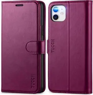 TUCCH Case Wallet for iPhone 11, [RFID Blocking] Card Slots Stand Magnetic Closure, Protective PU Leather [Shockproof TPU Interior Case] Flip Cover Compatible with iPhone 11 (6.1 inch), Plum Purple