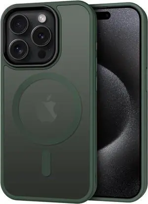CACOE Magnetic Case for iPhone 15 Pro Max 2023 6.7 inch-Compatible with MagSafe & Magnetic Car Phone Mount,Anti-Fingerprint TPU Thin Phone Cases Cover Protective Shockproof Dark Green