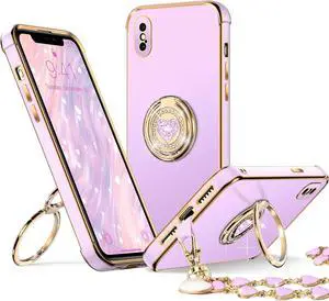 XYZ for iPhone Xs Max Case with Stand, Phone Case with Double Ring Kickstand, Women Girl Cute Love-Heart Luxury Bling Protective Case Heart for iPhone Xs Max(6.5 inch), Purple