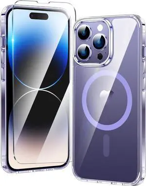 FNTCASE for iPhone 14 Pro Case: for iPhone 13 Pro Case Clear Magnetic Drop Protective Slim Cases | Transparent Shockproof Thin Anti-Yellowing Cover & Shatterproof Rugged Hard Crystal TPU Phonecase