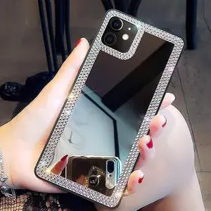 Cavdycidy iPhone 11 Diamond Mirror Case, Crystal Bling Acrylic Outdoor Makeup Case for Women, Girls Who Love Beauty