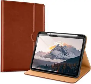 VIKESI Case for iPad A16 11-inch 2025 and iPad 10th Generation 10.9 Inch 2022, Leather Smart Folio Cover with Pencil Holder and Hand Strap,Support Auto Sleep/Wake - Brown