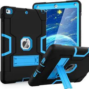OKP Case for iPad 6th Generation/iPad 5th Generation/iPad 9.7 inch/iPad Air 2, Shockproof Case for iPad 9.7 inch 2018/2017 with Kickstand, Black+Blue