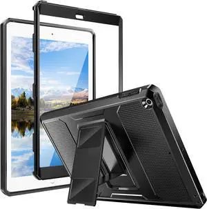 MoKo Case Fit 2018/2017 iPad 9.7 6th/5th Generation - [Heavy Duty] Shockproof Full Body Rugged Hybrid Cover with Built-in Screen Protector Compatible with Apple iPad 9.7 Inch 2018/2017, Black