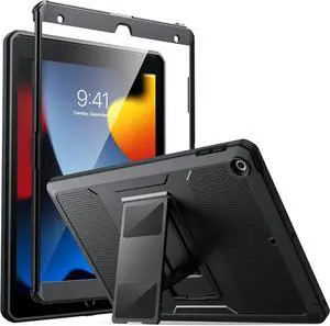 MoKo for iPad 10.2 Inch Case iPad 9th Generation 2021/ iPad 8th Generation 2020/ iPad 7th Generation 2019, [Heavy Duty] Shockproof Full Body Protective Cover with Built-in Screen Protector, Black