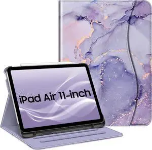 Fintie Case for iPad Air 11-inch M3 (2025) / M2 (2024), iPad Air 5th (2022) / 4th Generation (2020) 10.9 Inch, Multi-Angle Viewing Protective Cover with Pencil Holder & Pocket, Lilac Marble
