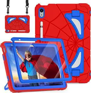Case for iPad 10th Generation Case for Kids 10.9 Inch 2022 10th Gen/iPad A16 11th Generation 11 Inch 2025 Cover with Pen Holder Screen Protector Strap Kids Boys Thickned Cornor, Red Blue