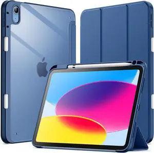 JETech Case for iPad (A16) 11th/10th Generation (2025/2022) with Pencil Holder, Clear Transparent Back Shell Slim Stand Shockproof Tablet Cover, Auto Wake/Sleep (Navy)