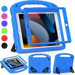 Kids Case for iPad 9th/8th/7th Generation (10.2 Inch, 2021/2020/2019 Release), with Built-in Screen Protector and Kickstand, Shockproof Lightweight Handle Cover for i Pad 9/8/7 Gen, Blue