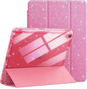JETech Glitter Case for iPad (A16) 11th/10th Generation (2025/2022) with Pencil Holder, Cute Sparkly Slim Cover for Kids and Girls, Shiny Clear Back Shell (Pink)