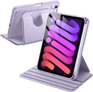 JETech Rotating Case for iPad mini (A17 Pro, 2024 Model, 7th Generation) / mini 6 (2021 Model, 6th Generation) with Pencil Holder, 360 Degree Rotation Protective Stand Cover Clear Back (Purple) JETech Rotating Case for iPad mini (A17 Pro, 2024 Model, 7th Generation) / mini 6 (2021 Model, 6th Generation) with Pencil Holder, 360 Degree Rotation Protective Stand Cover Clear Back (Purple)