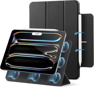 ESR for iPad Pro 13 Inch Case M4(2024), Powerful Magnetic Attachment, Slim Trifold Stand Case, Supports Pencil Pro and Pencil(USB-C), Auto Wake/Sleep, Durable Protection, Rebound Series, Black
