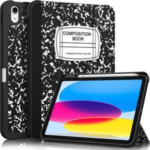 Fintie SlimShell Case for iPad (A16) 11th Generation 11 Inch (2025), iPad 10th Generation 10.9 Inch (2022) - Flexible Soft TPU Stand Back Cover with Pencil Holder, Composition Book Black