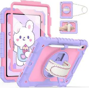 Cantis Case for iPad (A16) 11th Generation 11 inch 2025 for Girls Kids, iPad 10th Generation 10.9 inch 2022 with Screen Protector/Rotating Stand/Shoulder Strap/Pencil Holder, Light Purple+Pink