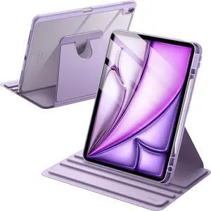 JETech Rotating Case for iPad Air 13-Inch M3/M2 (2025/2024) with Pencil Holder, 360 Degree Rotation Protective Stand Cover Clear Back, Auto Wake/Sleep (Purple)