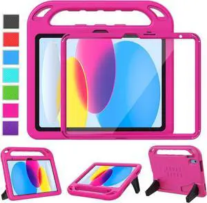 LTROP Kids Case for New iPad 11th Generation (A16) 11 Inch 2025/ 10th Generation 10.9 Inch 2022 - Built-in Screen Protector, Shockproof Handle Stand iPad 11th/10th Gen Case for Kids, Rose
