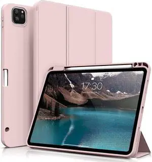 Kenke iPad Pro 11 Inch Case 4th/3rd/2nd Generation 2022/2021/2020 Magnetic Attachment 2nd Pencil with Right Side Pencil Holder Soft Slim PU Cover Auto Wake/Sleep (Pink)