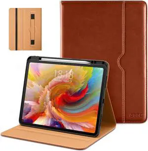 DTTO for iPad Pro 13 inch Case (M4) 2024, Faux Leather Business Folio Stand Cover with Pencil Holder - Auto Wake/Sleep and Multiple Viewing Angles, Built in Hand Strap & Pocket, Brown