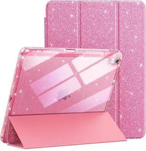 JETech Glitter Case for iPad Air 13-Inch M3/M2 (2025/2024) with Pencil Holder, Cute Sparkly Slim Cover for Kids and Girls, Shiny Clear Back Shell (Pink)