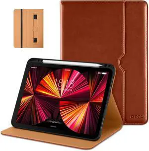 DTTO Case for iPad Pro 11 Inch 4th / 3rd / 2nd / 1st Generation 2022/2021/2020/2018,Premium PU Leather Folio Stand Cover with Hand Strap, Auto Wake/Sleep,Multiple Viewing Angles, Brown