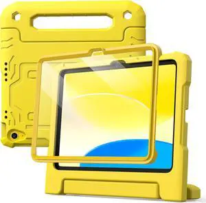 JETech Kids Case for iPad (A16) 11th/10th Generation (2025/2022) with Built-in Screen Protector, Shockproof Full-Body Handle Stand Tablet Protective Cover (Yellow)