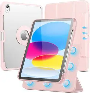 SPARIN Case for iPad A16 11th/10th Generation 2025/2022 (11"/10.9") with Pencil Holder, Magnetic Detachable Hybrid Stand, Portrait/Landscape Angle, Clear Protective Case, Auto Wake/Sleep-Pink