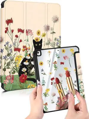 Buleens for iPad 9th/8th/7th Generation Case 10.2 Inch - Case for iPad 9th Gen with Pen Holder Cute Aesthetic Auto Wake/Sleep Trifold Funda para for Apple 9th/8th/7th Gen A2602 A2270, Flower Cats